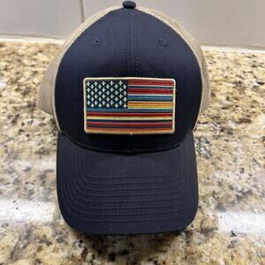 Ariat USA Flag Patch Logo Trucker Hat Cap Snap Back Navy Patriot Sold Out Style